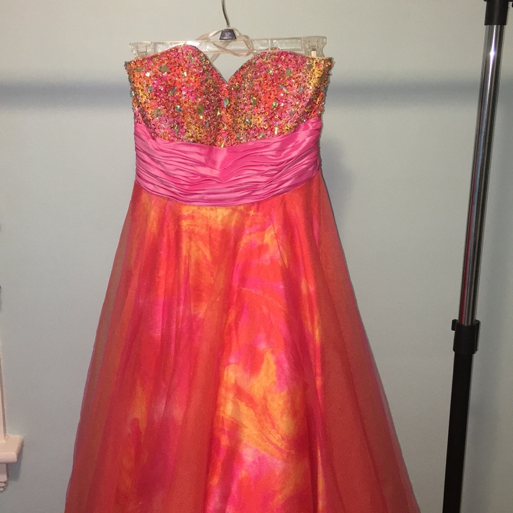 A orange and pink prom dress in great condition!!